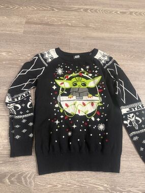 Star Wars Baby Yoda Grogu Ugly Christmas Sweater Black Holiday Size M